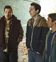 Way To Go. Image shows from L to R: Cozzo (Marc Wootton), Scott (Blake Harrison), Joey (Ben Heathcote). Copyright: BBC Way To Go. Image shows from L to R: Cozzo (Marc Wootton), Scott (Blake Harrison), Joey (Ben Heathcote). Copyright: BBC